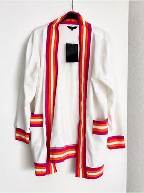 Women's White Cardigan with Multicolor Stripes
